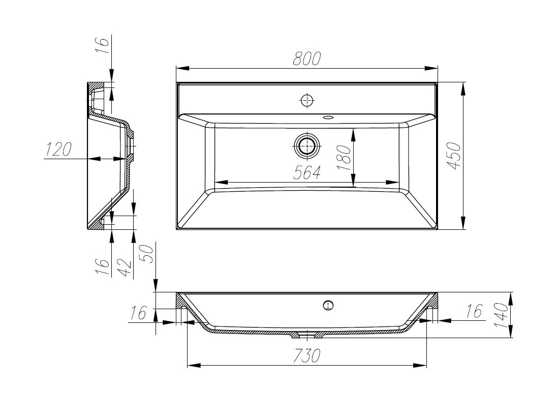 Раковина из литьевого мрамора встраиваемая черная 80x45см Belbagno BB800/450-LV-ART-AST-NERO