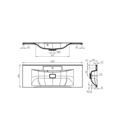 Раковина из литьевого мрамора встраиваемая белая 120x45см Belbagno BB1200/450-LV-MR-PR