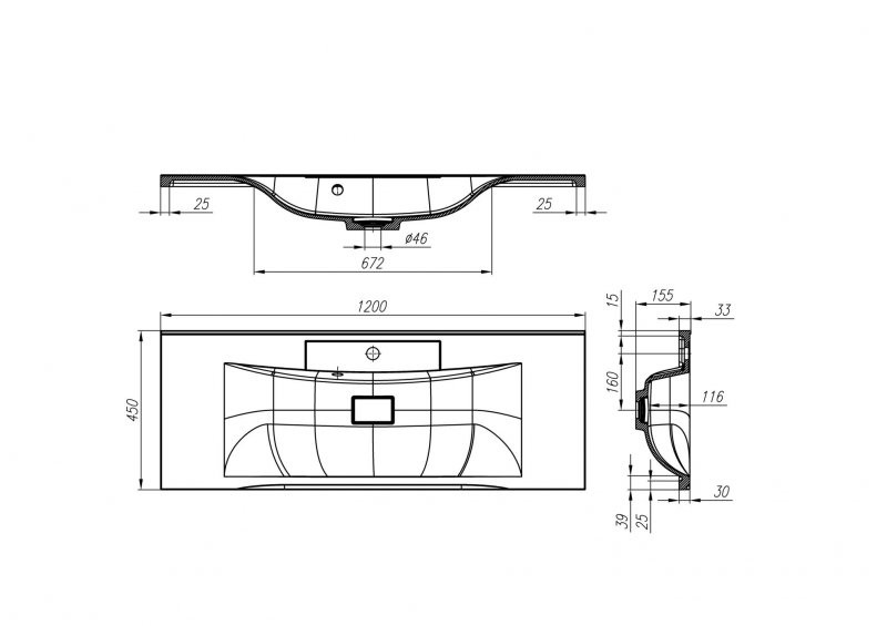 Раковина из литьевого мрамора встраиваемая белая 120x45см Belbagno BB1200/450-LV-MR-PR