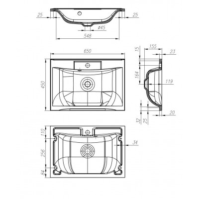 Раковина из литьевого мрамора встраиваемая белая 65x45см Belbagno BB650/450-LV-MR-PR