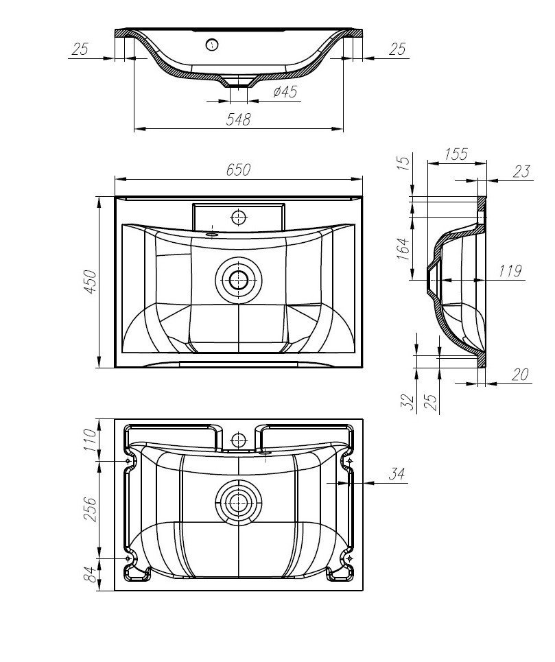 Раковина из литьевого мрамора встраиваемая белая 65x45см Belbagno BB650/450-LV-MR-PR