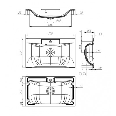 Раковина из литьевого мрамора встраиваемая белая 75x45см Belbagno BB750/450-LV-MR-PR