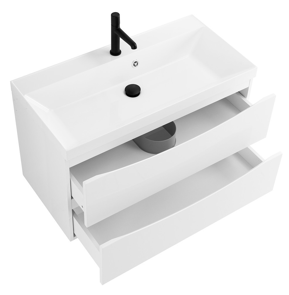 Тумба под раковину подвесная белая матовая 90см Belbagno MARINO-900-2C-SO-BO-P