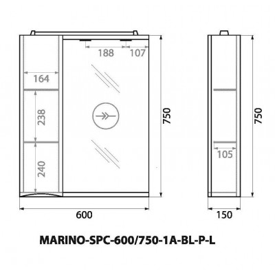Зеркальный шкаф подвесной 60х75см Belbagno MARINO-SPC-600/750-1A-BL-P-L