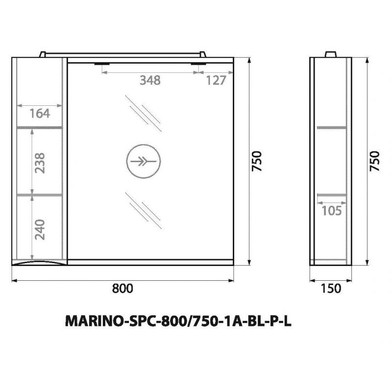 Зеркальный шкаф подвесной 80х75см Belbagno MARINO-SPC-800/750-1A-BL-P-L