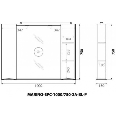 Зеркальный шкаф подвесной 100х75см Belbagno MARINO-SPC-1000/750-2A-BL-P