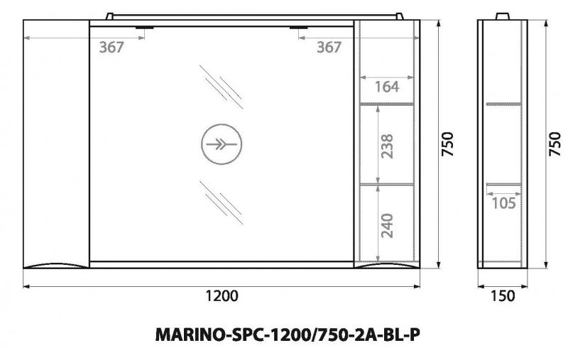 Зеркальный шкаф подвесной 120х75см Belbagno MARINO-SPC-1200/750-2A-BL-P