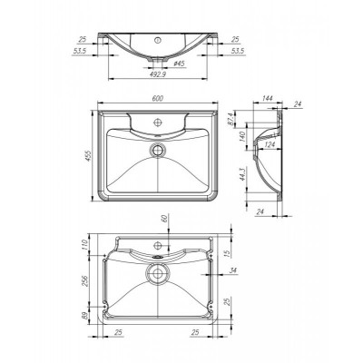 Раковина из литьевого мрамора встраиваемая белая 60x45см Belbagno BB600/455-LV-MR-ALR