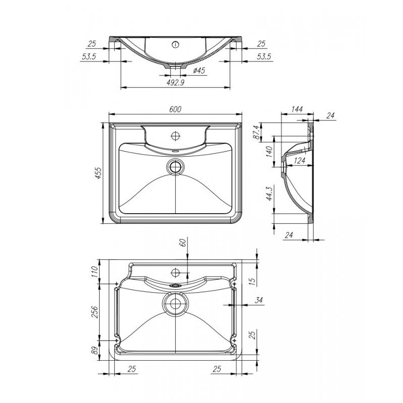 Раковина из литьевого мрамора встраиваемая белая 60x45см Belbagno BB600/455-LV-MR-ALR