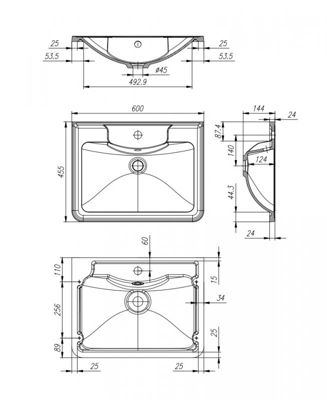 Раковина из литьевого мрамора встраиваемая белая 60x45см Belbagno BB600/455-LV-MR-ALR
