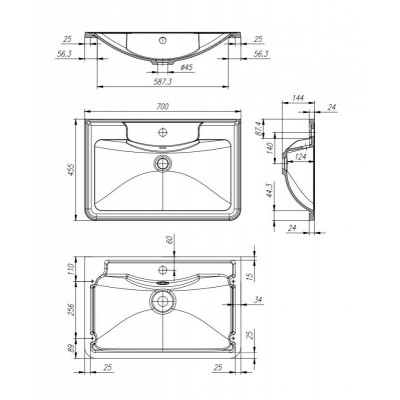 Раковина из литьевого мрамора встраиваемая белая 70x45см Belbagno BB700/455-LV-MR-ALR