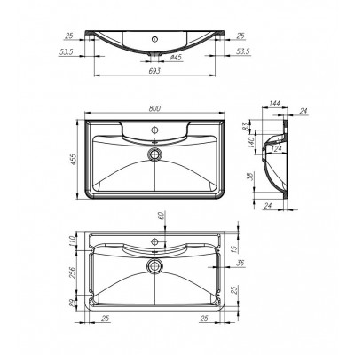 Раковина из литьевого мрамора встраиваемая белая 80x45см Belbagno BB800/455-LV-MR-ALR