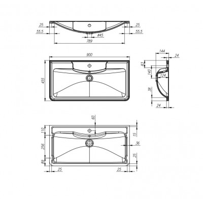 Раковина из литьевого мрамора встраиваемая белая 90x45см Belbagno BB900/455-LV-MR-ALR