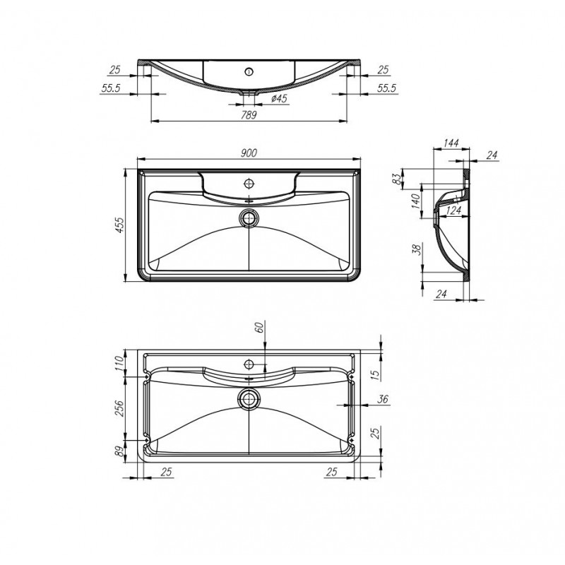 Раковина из литьевого мрамора встраиваемая белая 90x45см Belbagno BB900/455-LV-MR-ALR