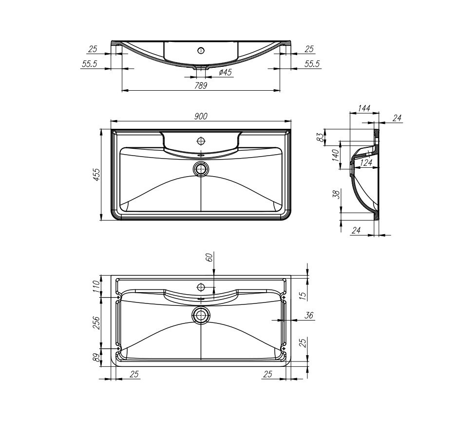 Раковина из литьевого мрамора встраиваемая белая 90x45см Belbagno BB900/455-LV-MR-ALR