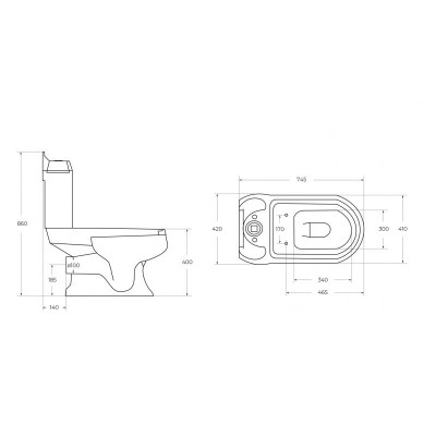 Чаша для унитаза-компакта Cezares KING PALACE CZR-163-T с горизонтальным выпуском P-Trape