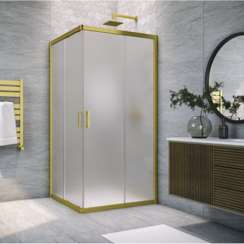 Душевой уголок 90x900 Vegas-Glass ZA NOVO 90 03 10, профиль золото матовое, стекло сатин