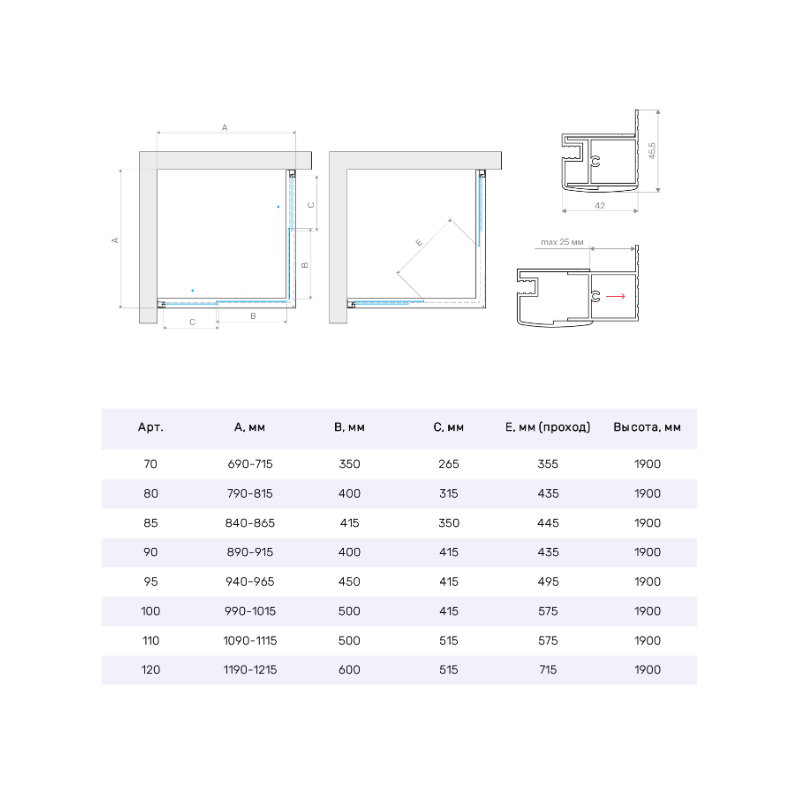 Душевой уголок 90x900 Vegas-Glass ZA NOVO 90 03 10, профиль золото матовое, стекло сатин
