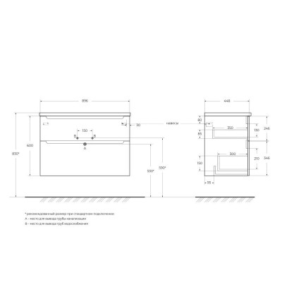 Тумба под раковину подвесная белая 90см Belbagno ETNA-H60-900-2C-SO-BL-P