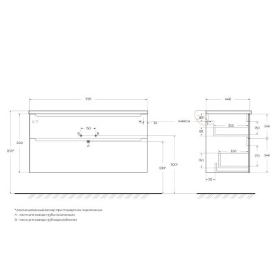 Тумба под раковину подвесная белая 120см Belbagno ETNA-H60-1200-2C-SO-BL-P