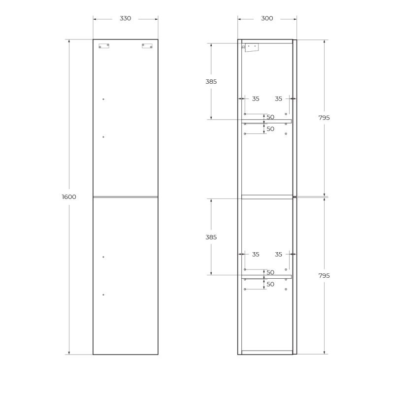 Шкаф-пенал подвесной белый матовый 33см левый Belbagno AURORA-1600-2A-SC-BO-P-L