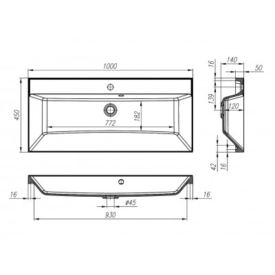 Раковина из искусственного мрамора встраиваемая белая 100x45см Belbagno BB1000/450-LV-MR-AST
