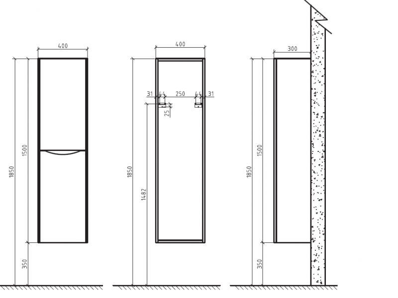 Шкаф-пенал подвесной темное дерево левый 40см Belbagno ANCONA-N-1500-2A-SC-RW-L
