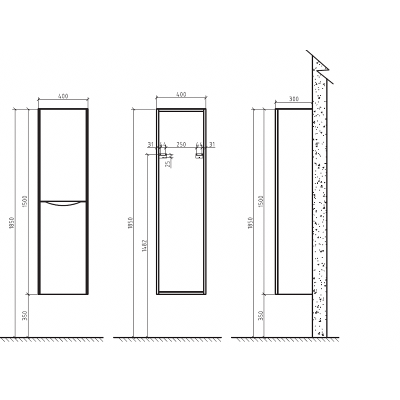 Шкаф-пенал подвесной светлое дерево правый 40см Belbagno ANCONA-N-1500-2A-SC-WO-R