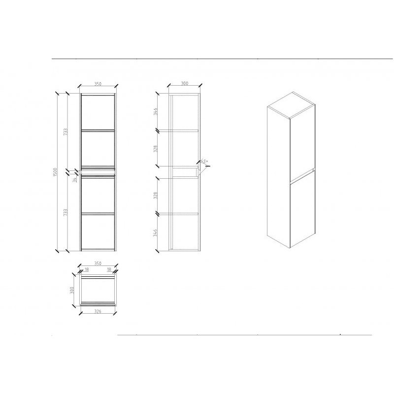 Шкаф-пенал подвесной темное дерево 35см Belbagno PIETRA-1500-2A-SC-PL