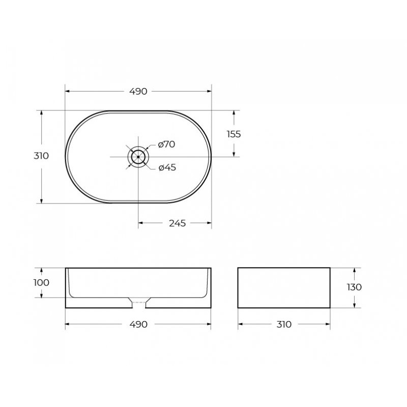 Раковина накладная 490х310х130мм Belbagno BB1497 белая