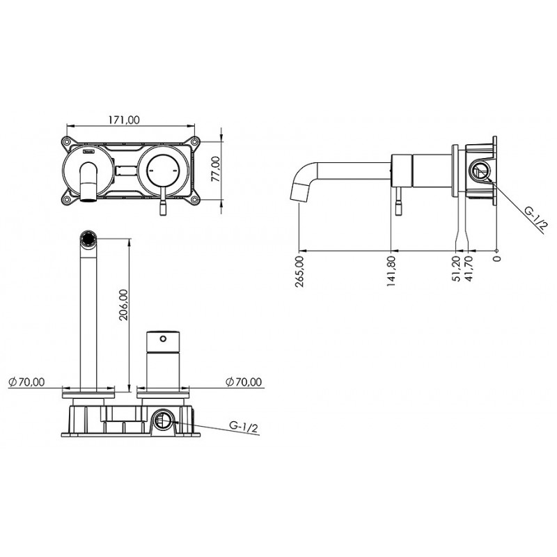 Смеситель для раковины встраиваемый хром Teska ATLAS E5706