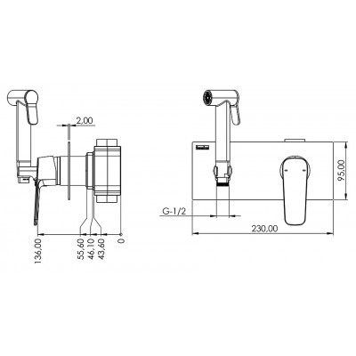 Гигиенический душ со смесителем хром Teska Elsa Pro BTK6406