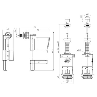 Комплект арматуры с боковой подводкой G 1/2", с ручка шток эконом АНИ Пласт WC4050