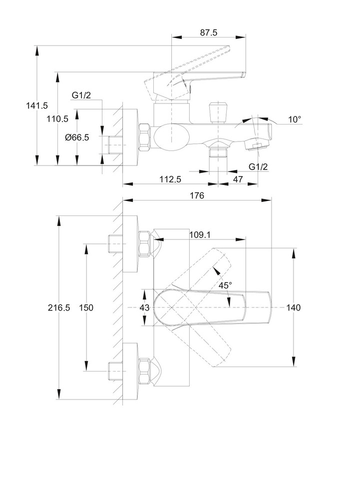 Смеситель для ванны хром Cersanit MODUO A64097