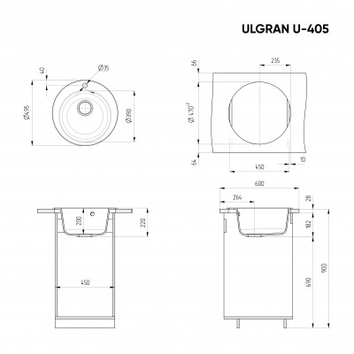 Кухонная мойка 49.5см шоколад ULGRAN Classic U-405-345