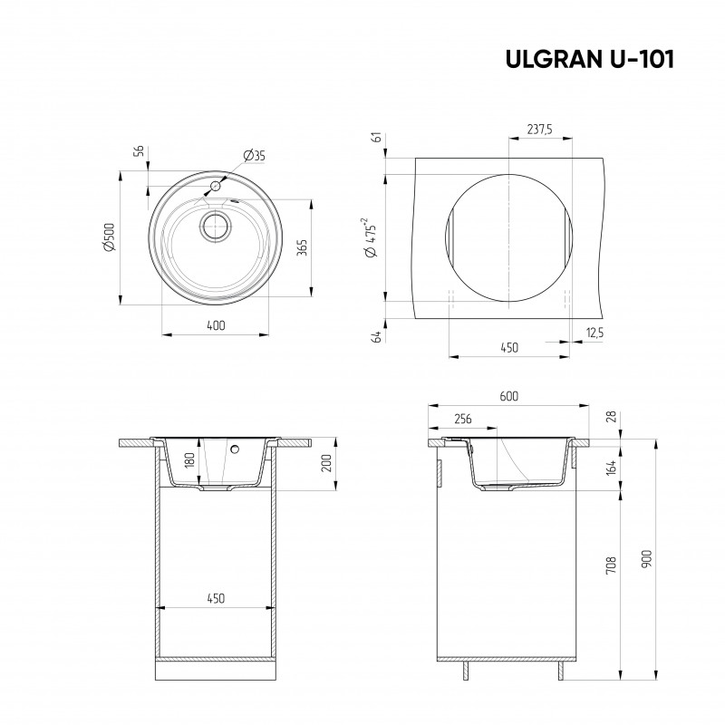 Кухонная мойка 50см шоколад ULGRAN Classic U-101-345