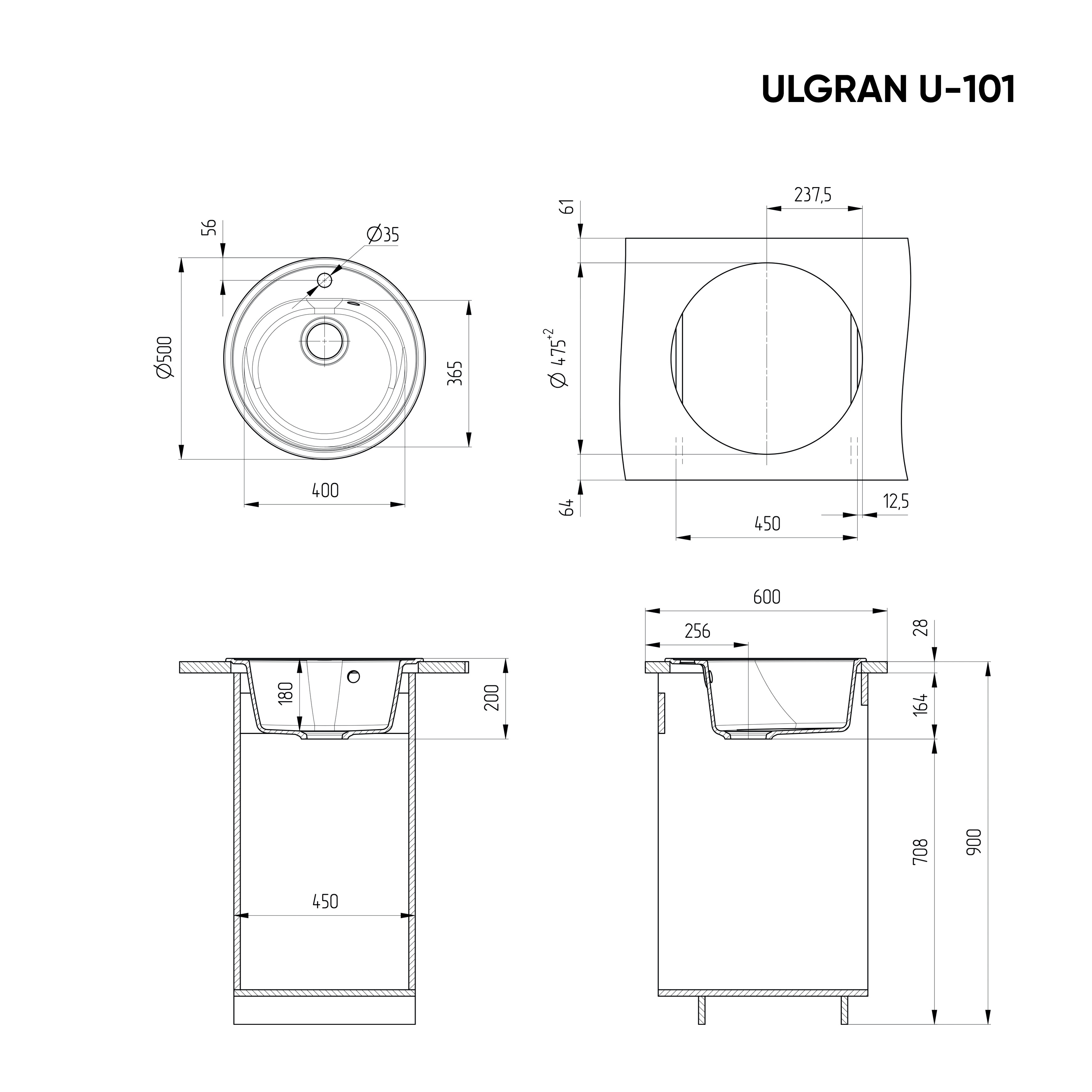 Кухонная мойка 50см песочная ULGRAN Classic U-101-302