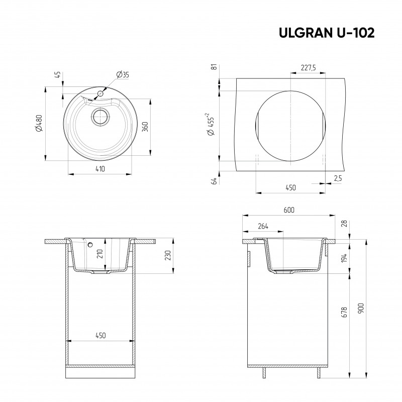 Кухонная мойка 48см бежевая ULGRAN Classic U-102-328