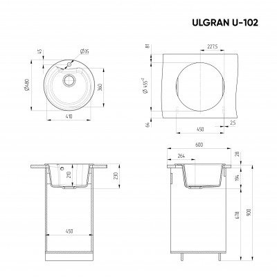 Кухонная мойка 48см ультра белая ULGRAN Classic U-102-341