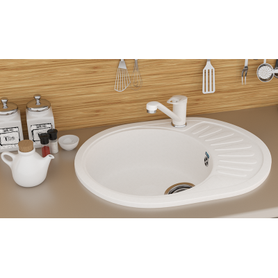 Кухонная мойка с крылом 57х45см ультра белая ULGRAN Classic U-107m-341