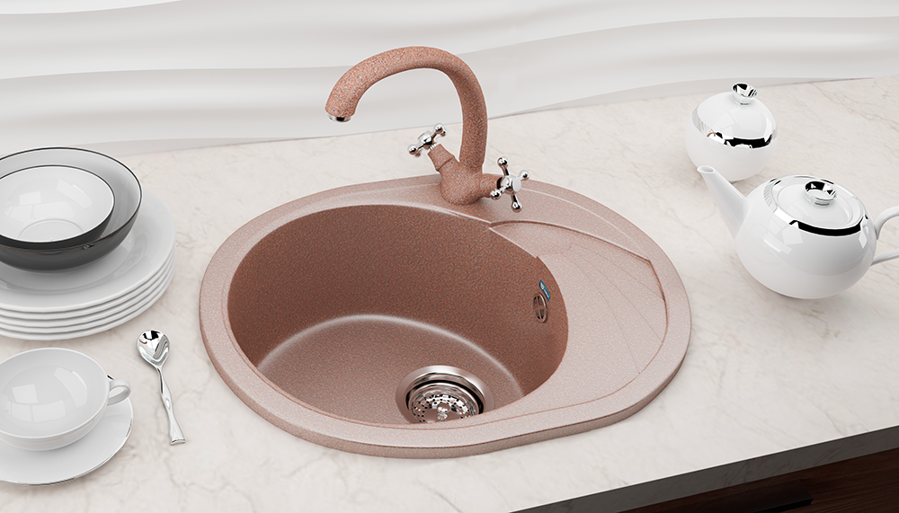 Кухонная мойка с крылом 58х47см терракот ULGRAN Classic U-403-307