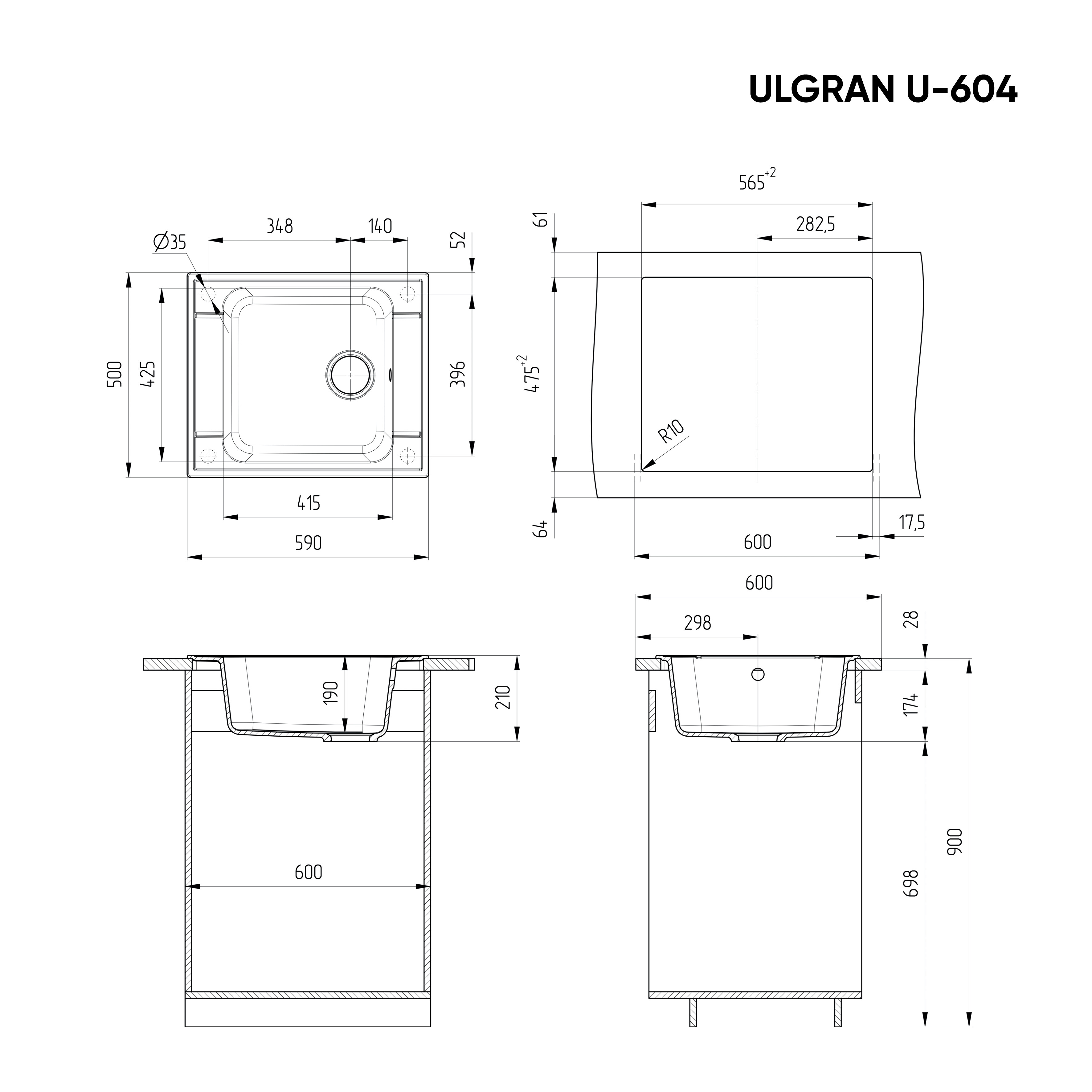 Кухонная мойка 59х50см терракот ULGRAN Classic U-604-307