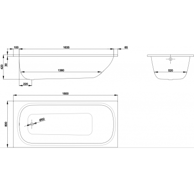 Ванна 180x80x42/136см BetteForm белого цвета, с шумоизоляцией, с покрытием BetteАнтислип Sense