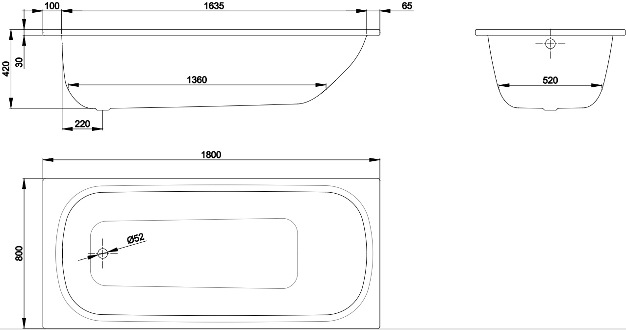 Ванна 180x80x42/136см BetteForm белого цвета, с шумоизоляцией, с покрытием BetteАнтислип Sense