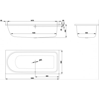 Ванна 180x80x45см BetteOcean, область ног справа, перелив спереди, шумоизоляция, белая глянцевая