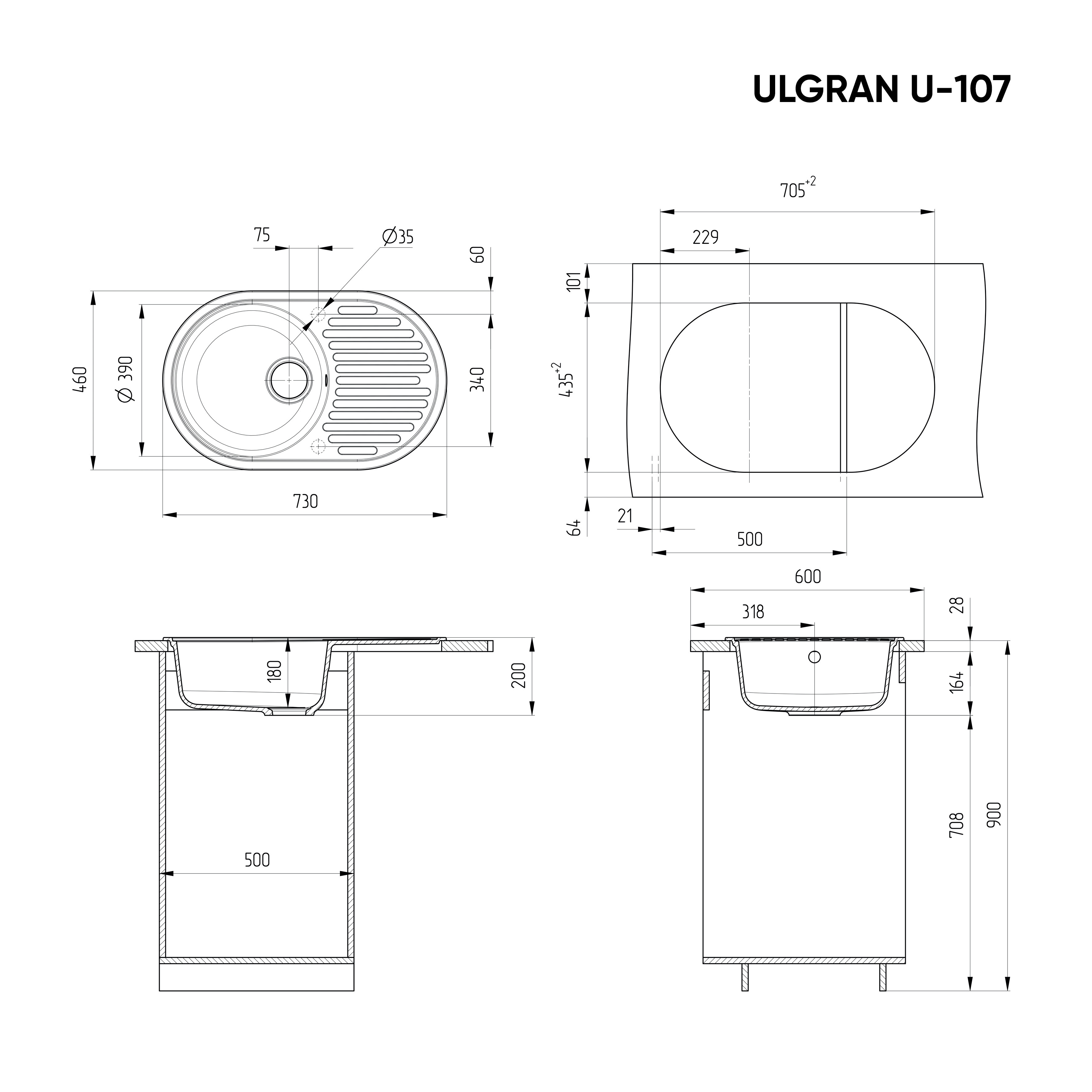 Кухонная мойка с крылом 73х46см терракот ULGRAN Classic U-107-307