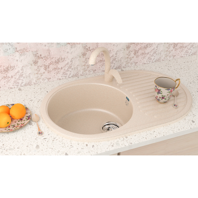 Кухонная мойка с крылом 73х46см бежевая ULGRAN Classic U-107-328