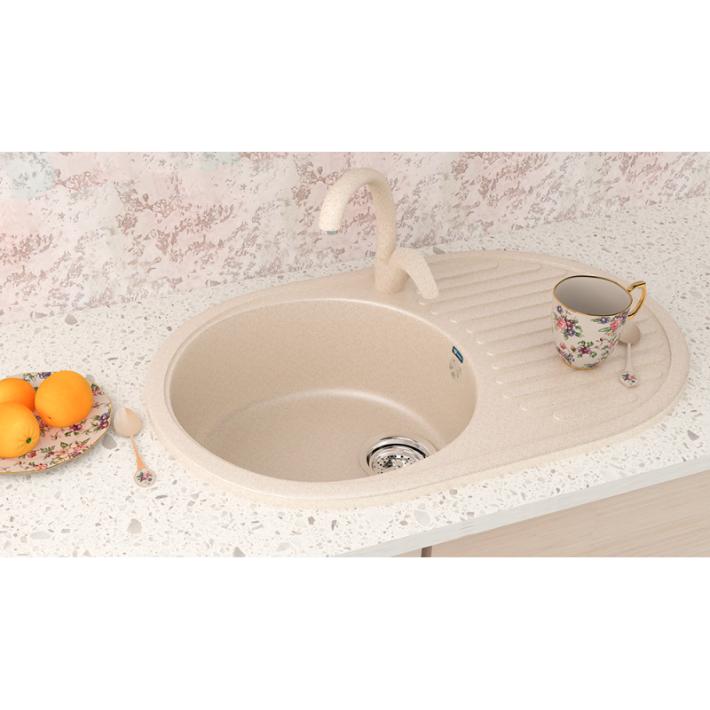 Кухонная мойка с крылом 73х46см бежевая ULGRAN Classic U-107-328
