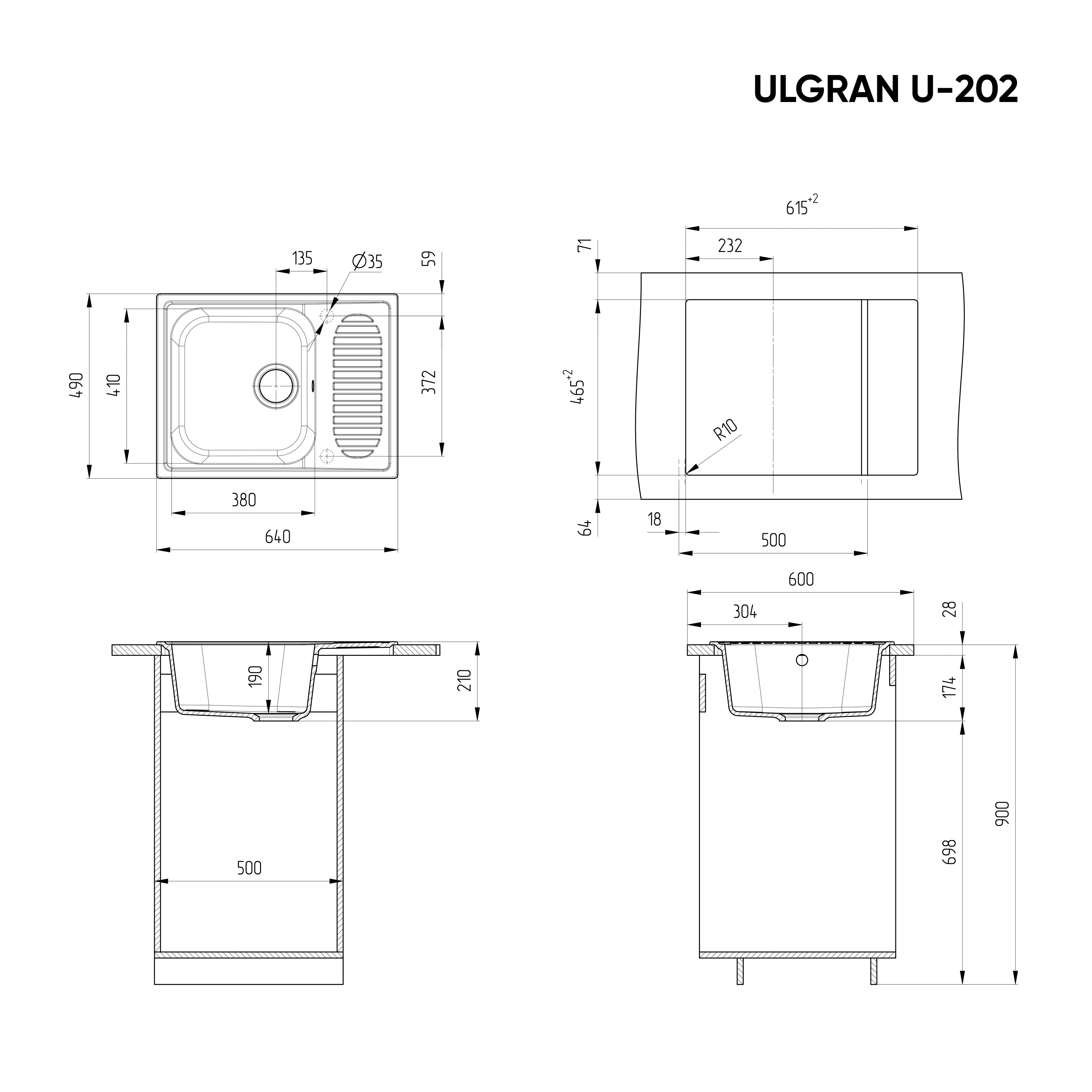 Кухонная мойка с крылом 64х49см ультра белая ULGRAN Classic U-202-341