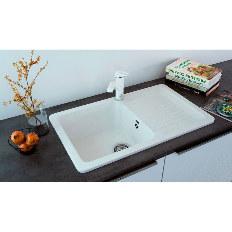 Кухонная мойка с крылом 77х50см ультра белая ULGRAN Classic U-506-341